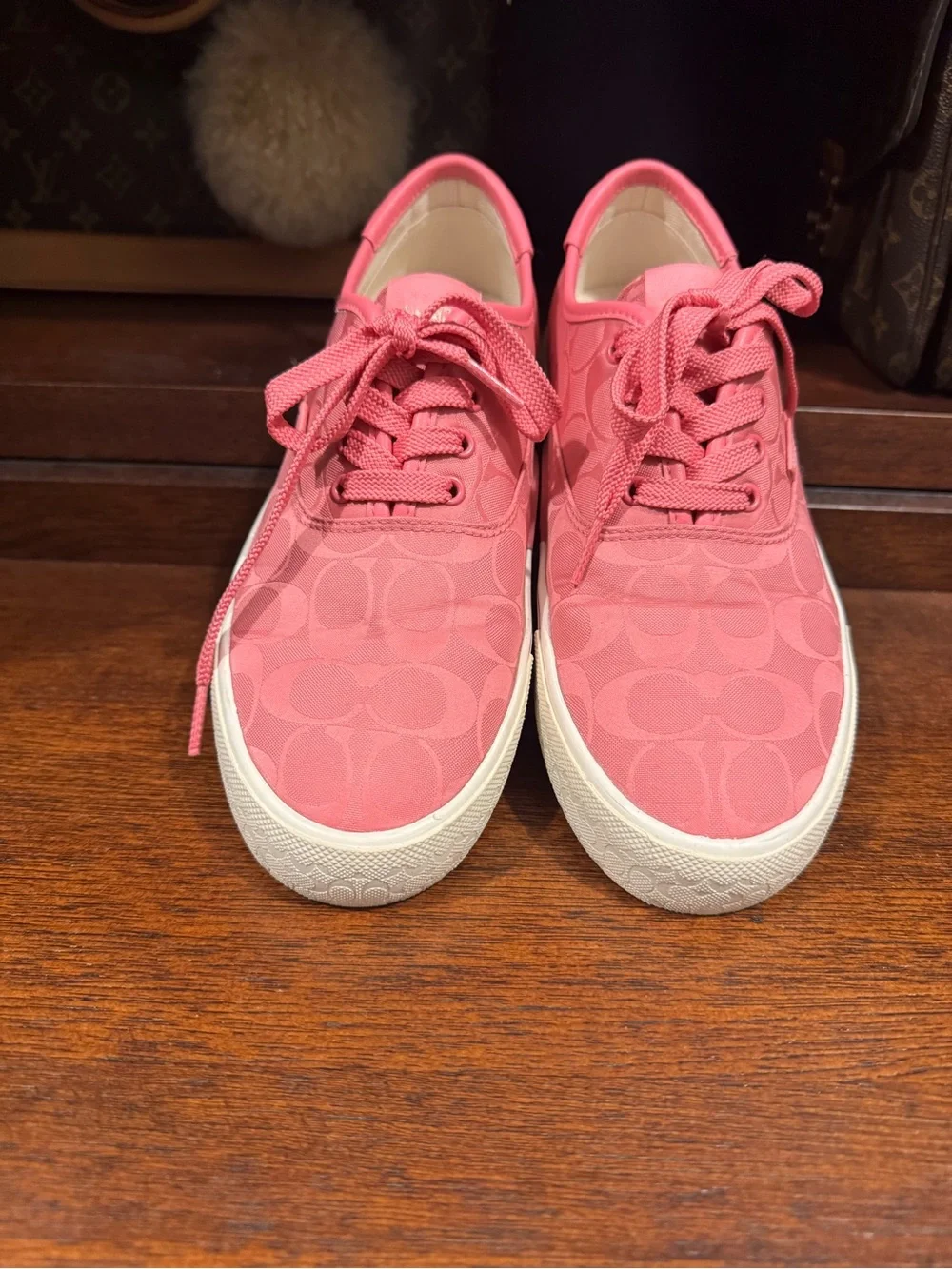Coach Coral Pink Signature Low-Top Sneakers